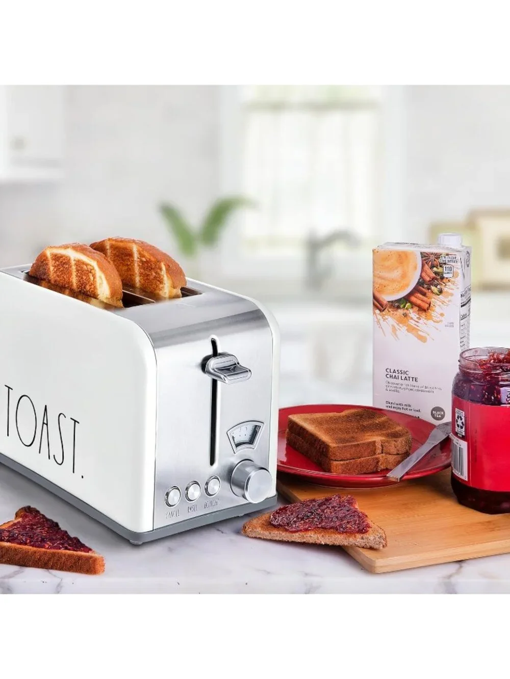 2 Slice White Wide Slot with 5 Browning Levels Stainless Steel Toaster Bagel